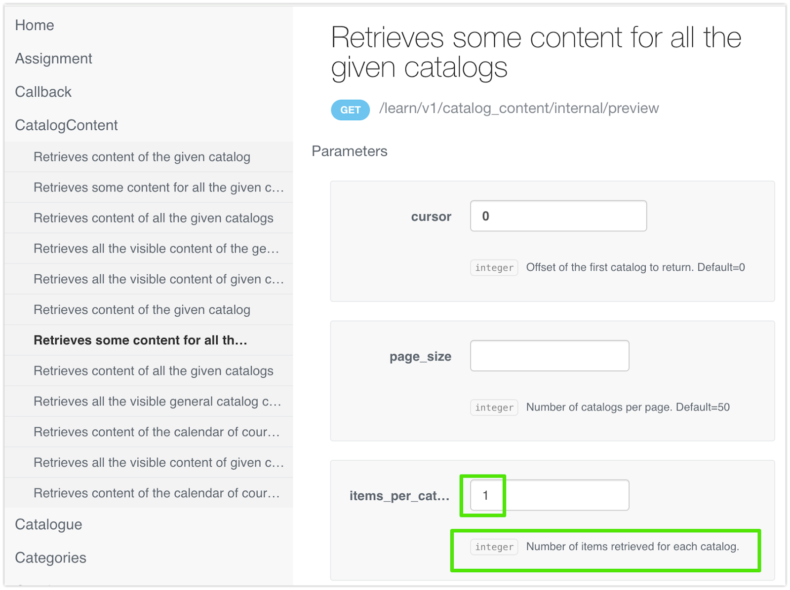 Límite de elementos por catálogo