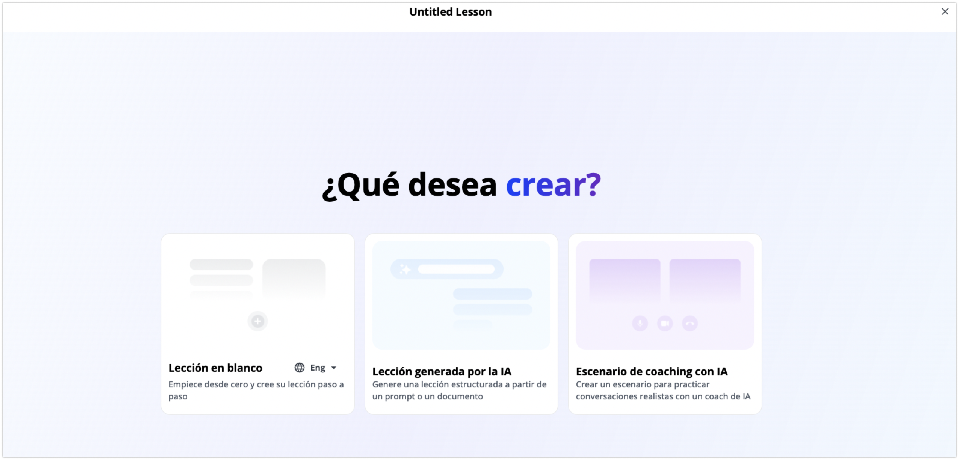 Pantalla principal de Creator
