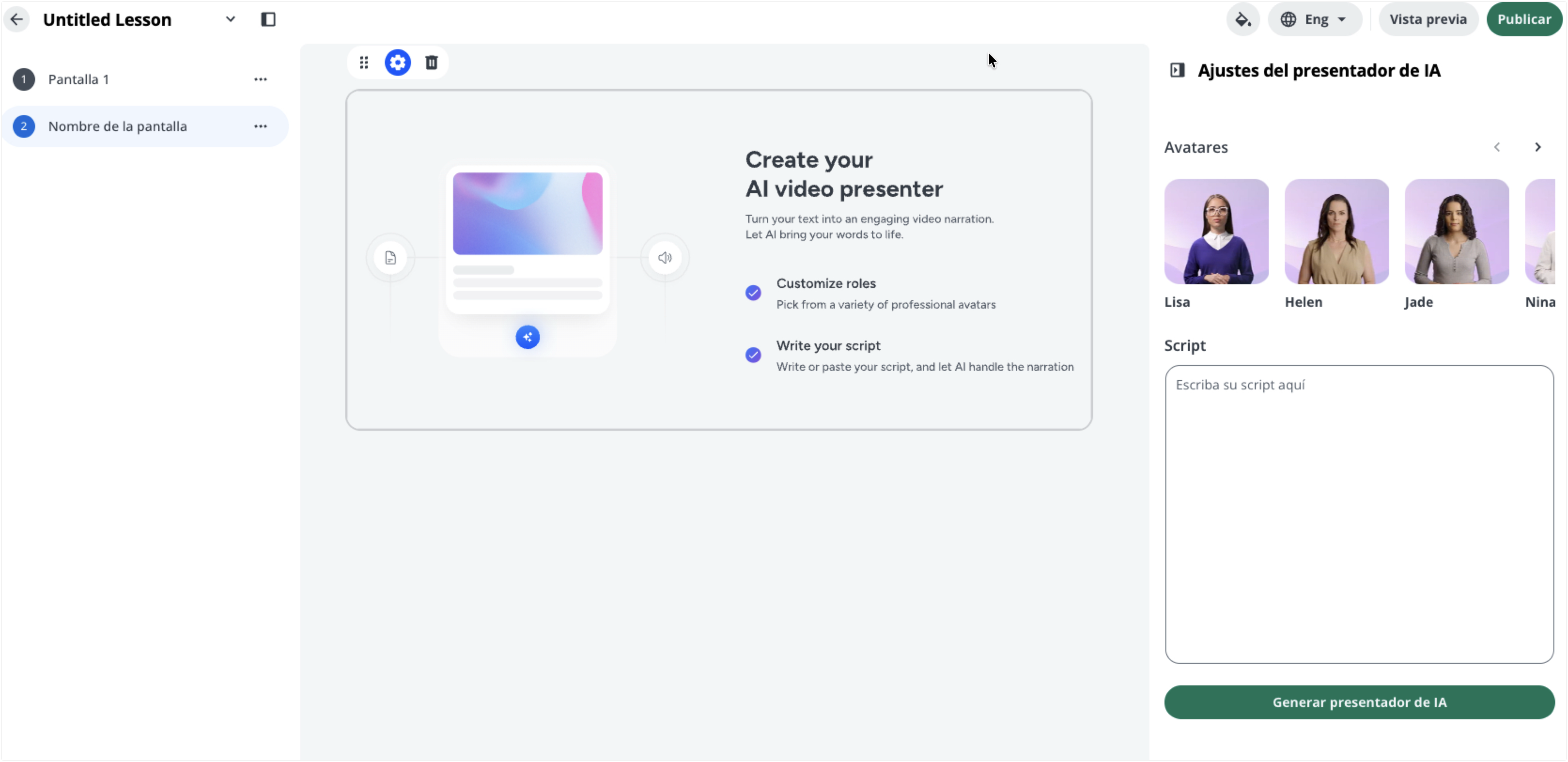 Añadir presentadores de IA