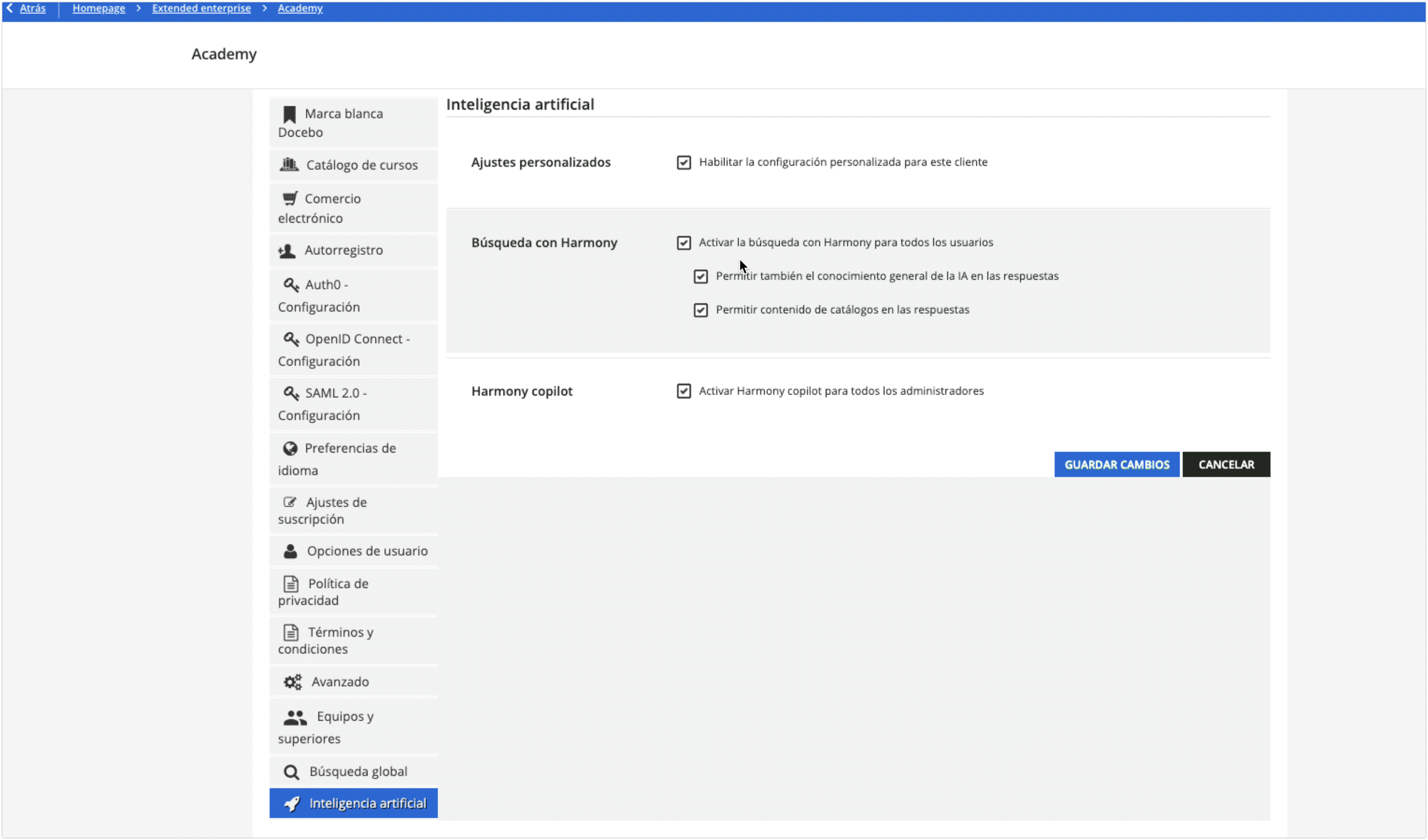 Opciones para Extended enterprise