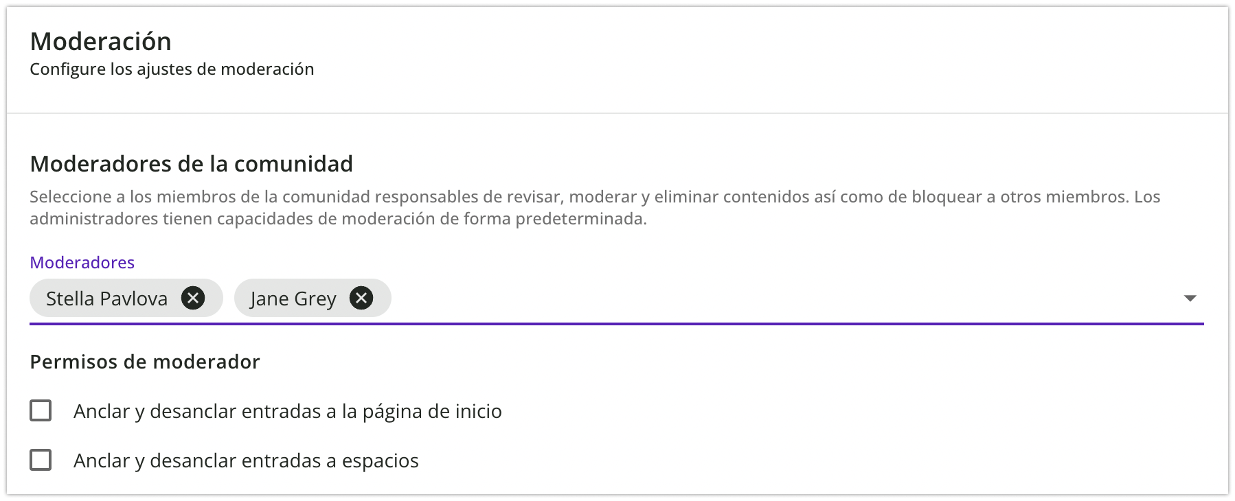 Ajustes de moderación de la comunidad