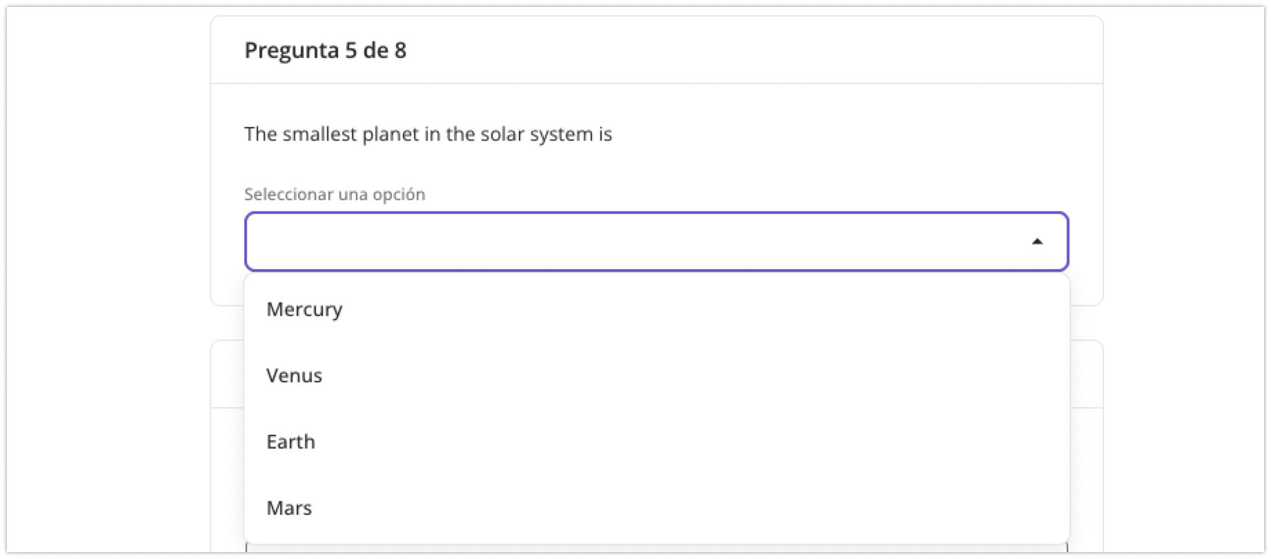 Pregunta de selección en línea