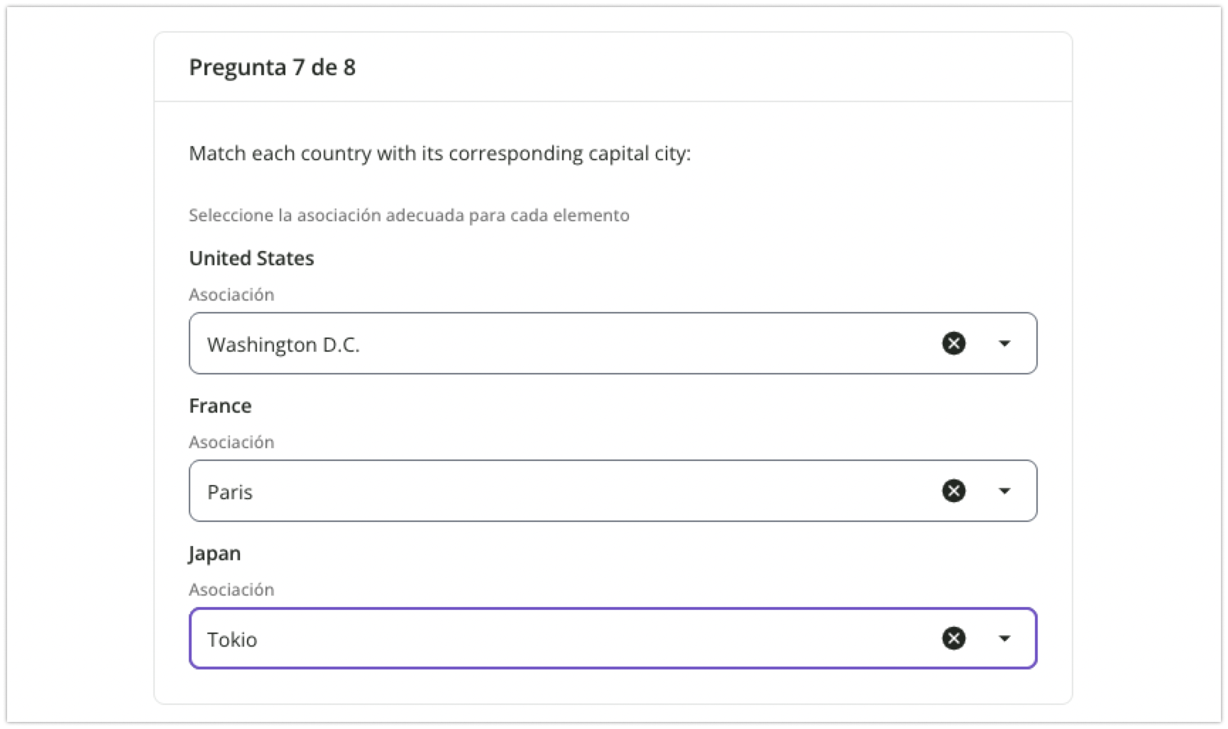 Pregunta de asociación