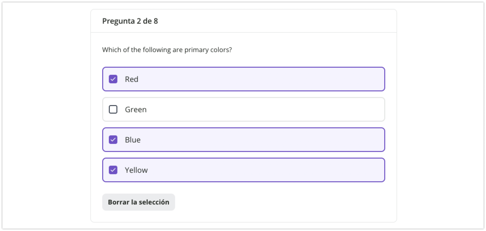 Pregunta de múltiples opciones