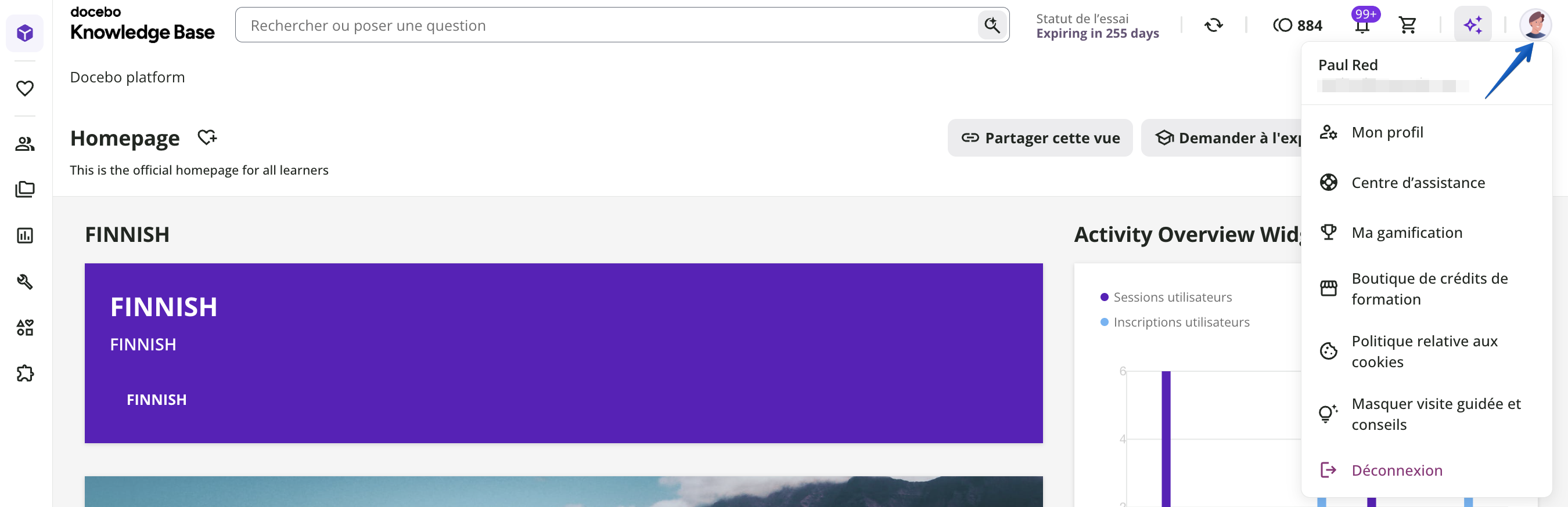 Accéder à l’espace Mon profil sur la plateforme