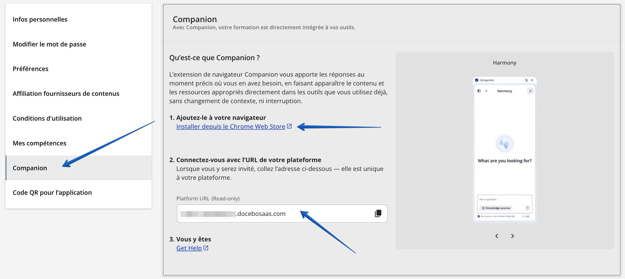 Accéder à la section Companion de l’espace Mon profil