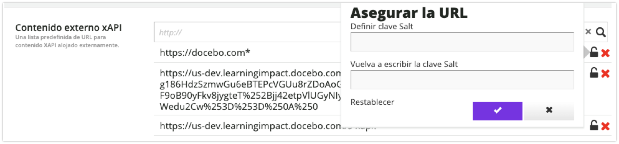 Configuración del contenido externo xAPI