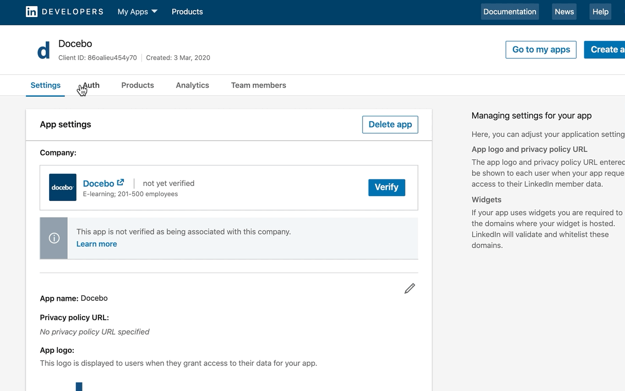 LinkedIn Authentication Keys