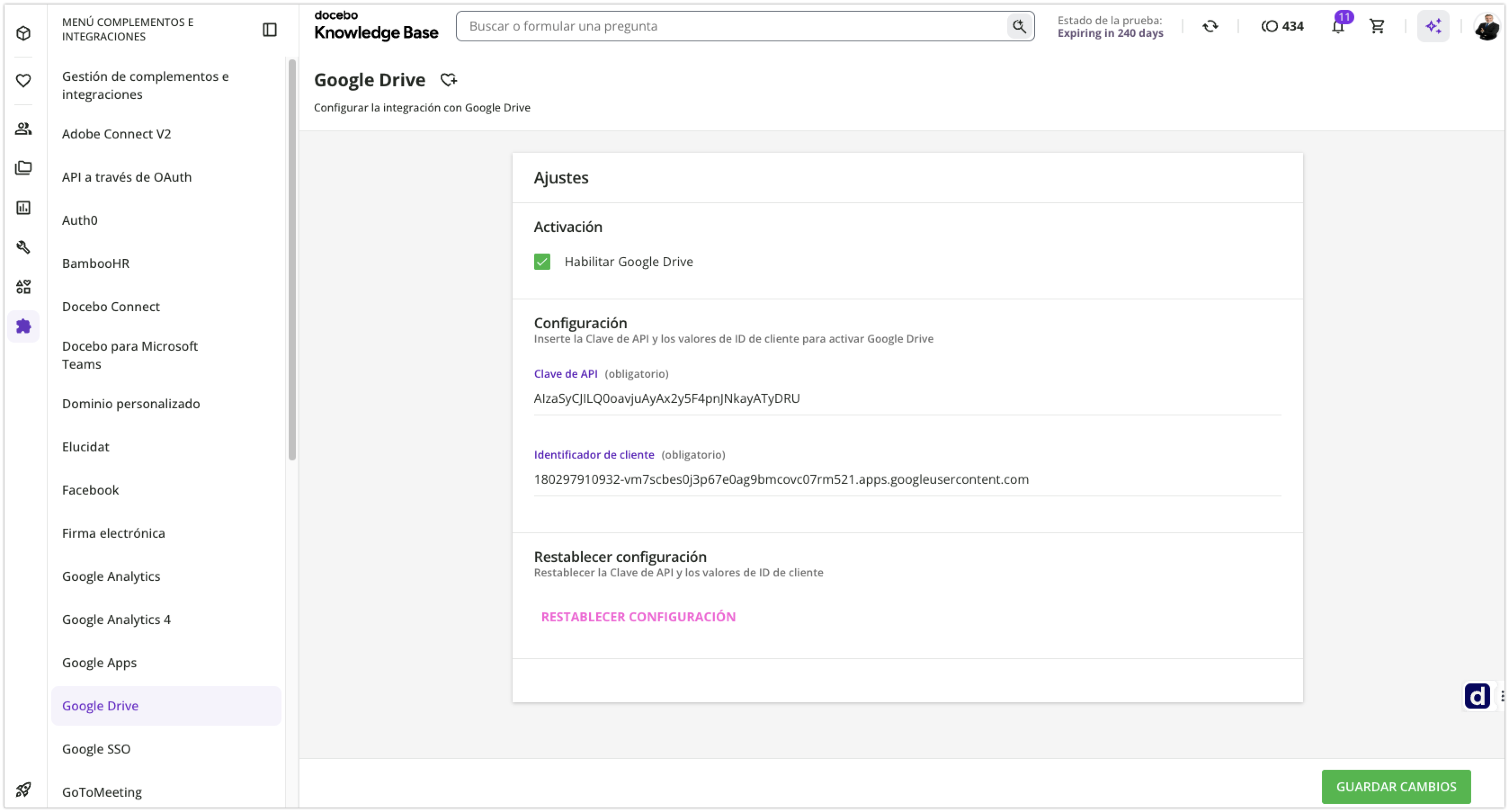 Área Google Drive de la plataforma