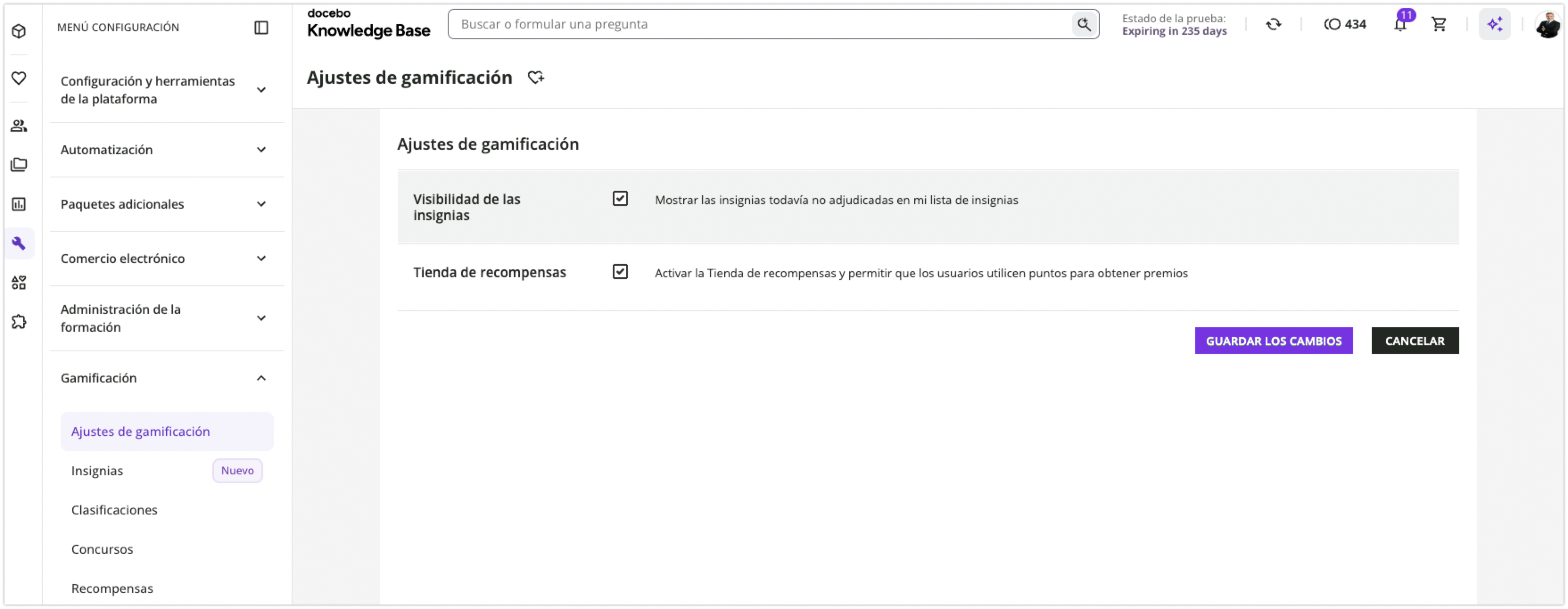 Ajustes de gamificación