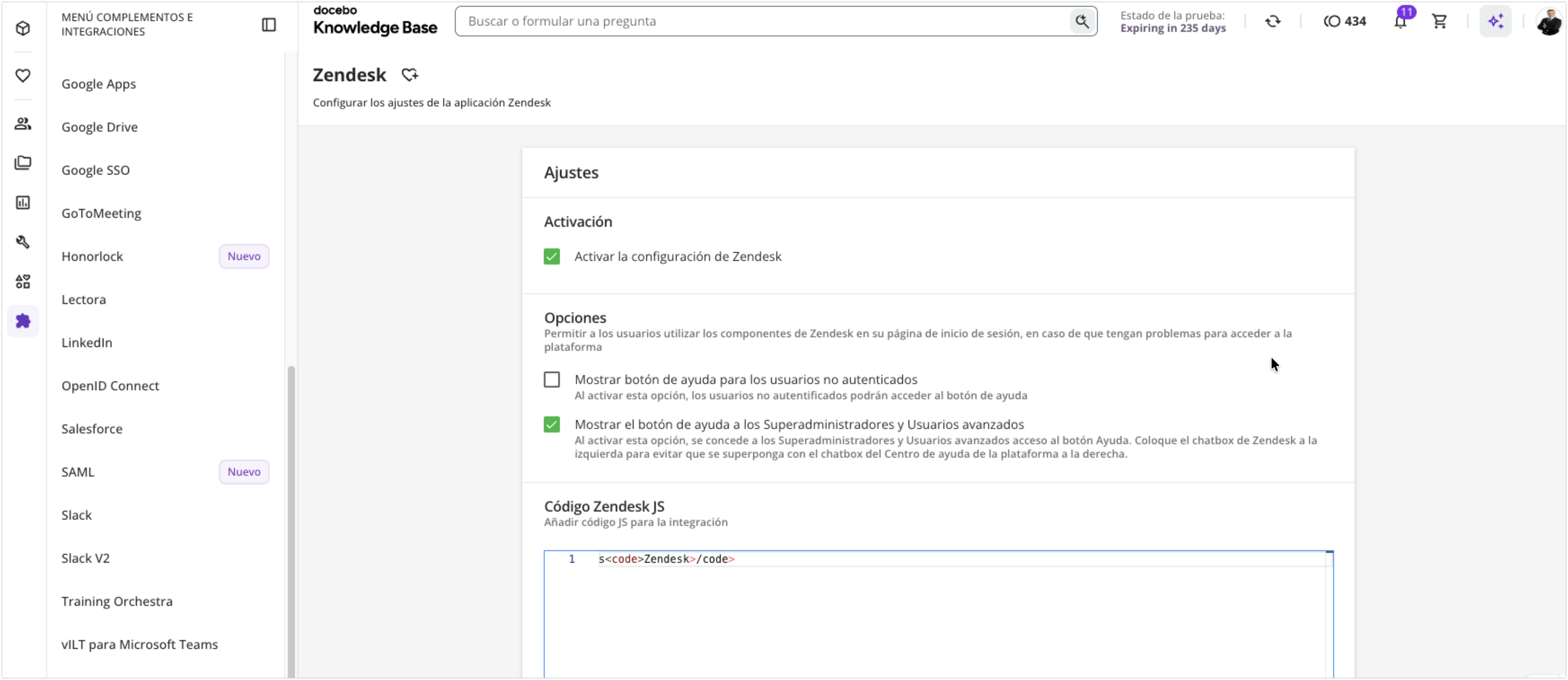 Configuración de Zendesk
