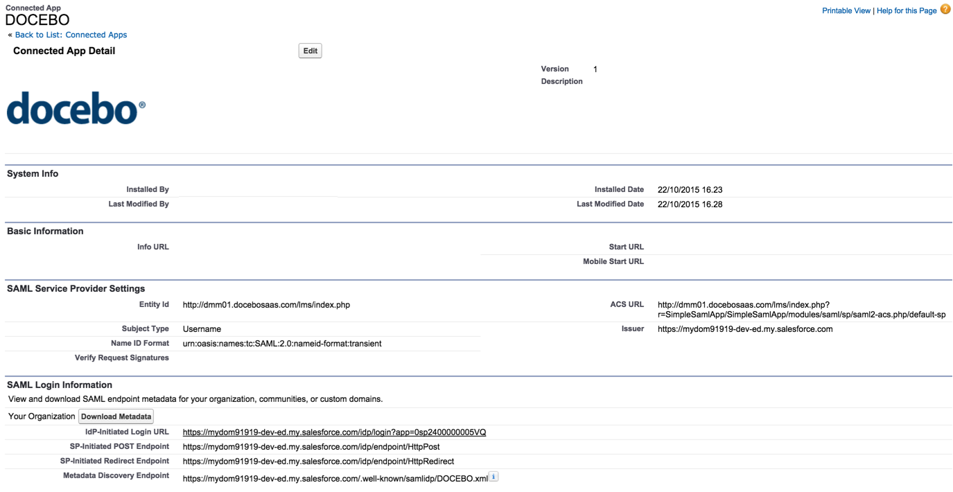 Salesforce SSO metadata