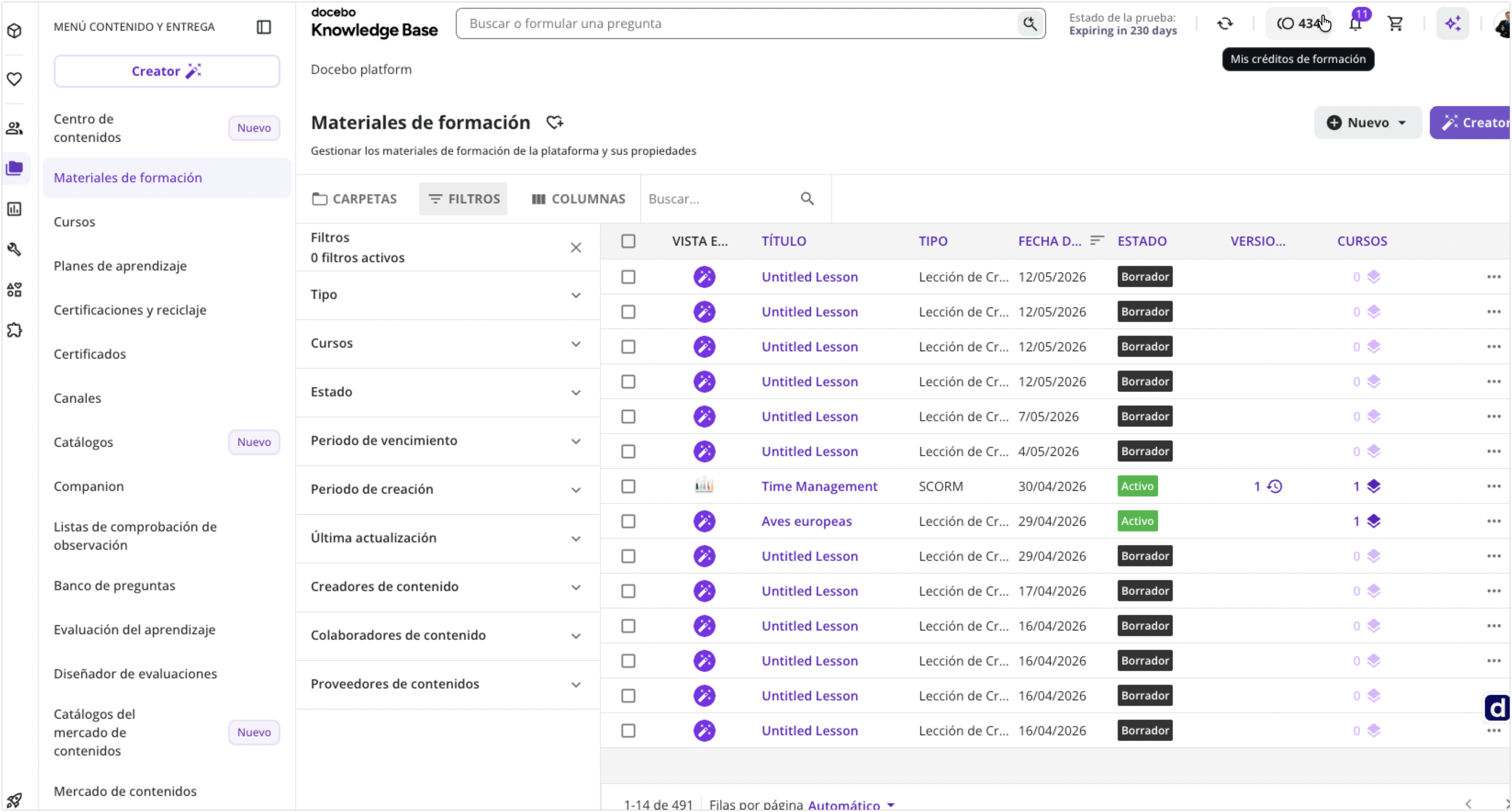 Página Materiales de formación