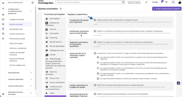 Ajustes de equipos y superiores