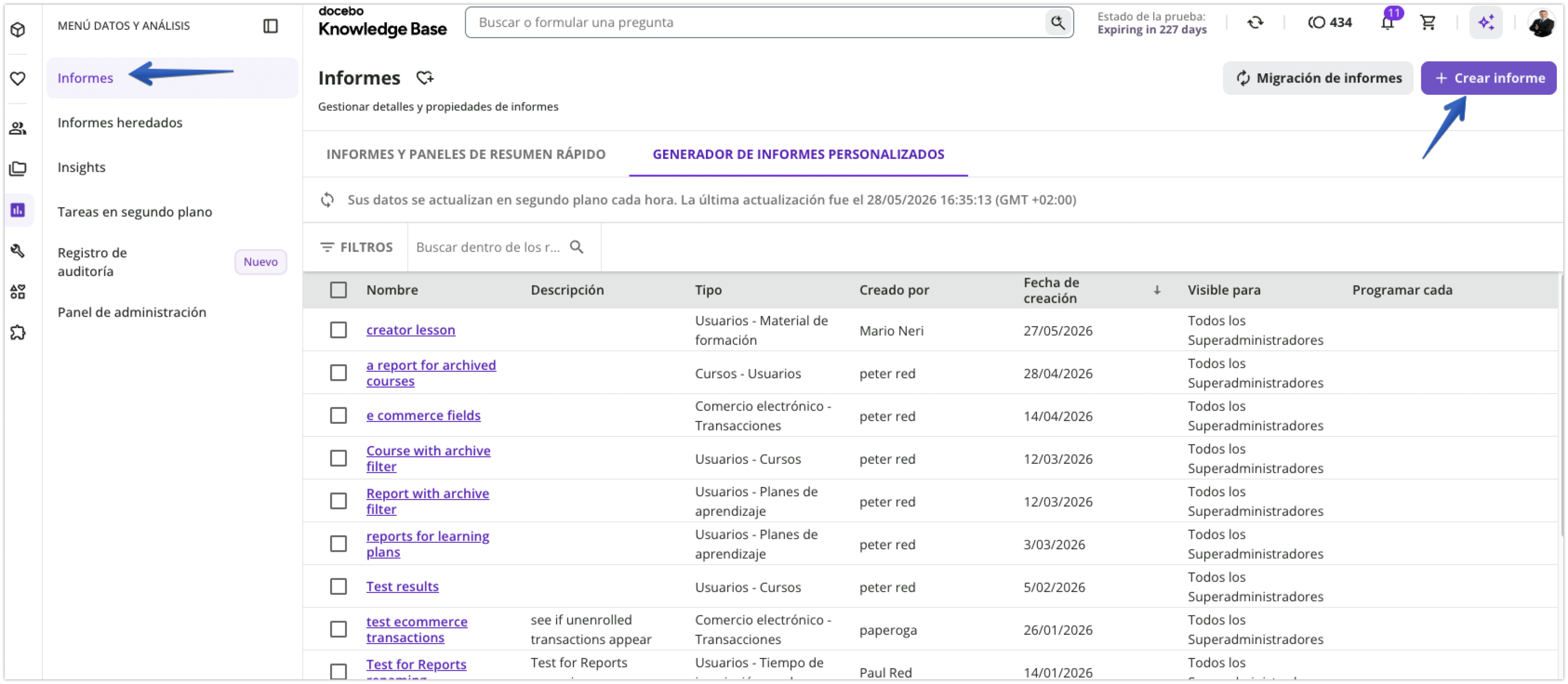 Creación de un informe personalizado