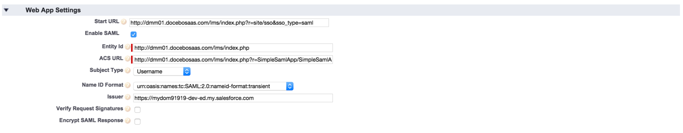 Salesforce SSO WebApp Settings