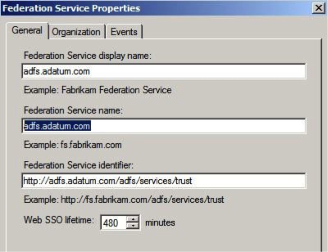 ADFS federation service properties