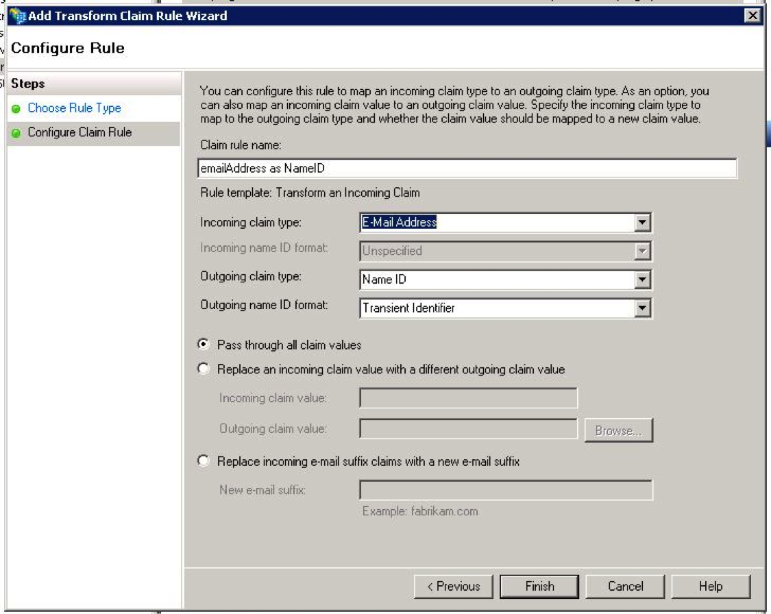 Configuration type. Configure. Incoming outgoing. Incoming mail. Transform an incoming claim.