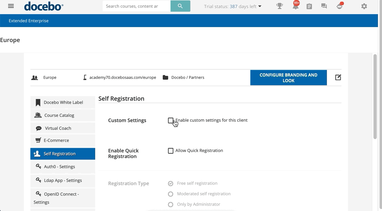 Extended Enterprise Self Registration