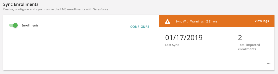 The Synchronization status as shown in the Sync Enrollments area