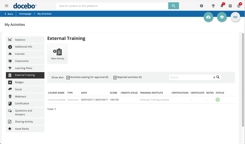 my activities external training