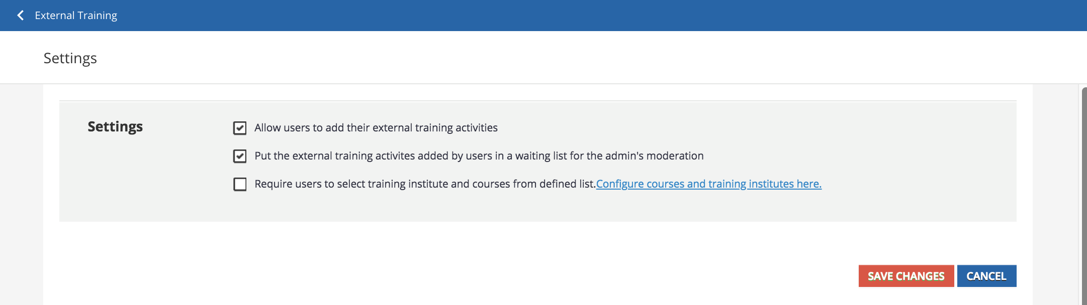 external training settings external training settings