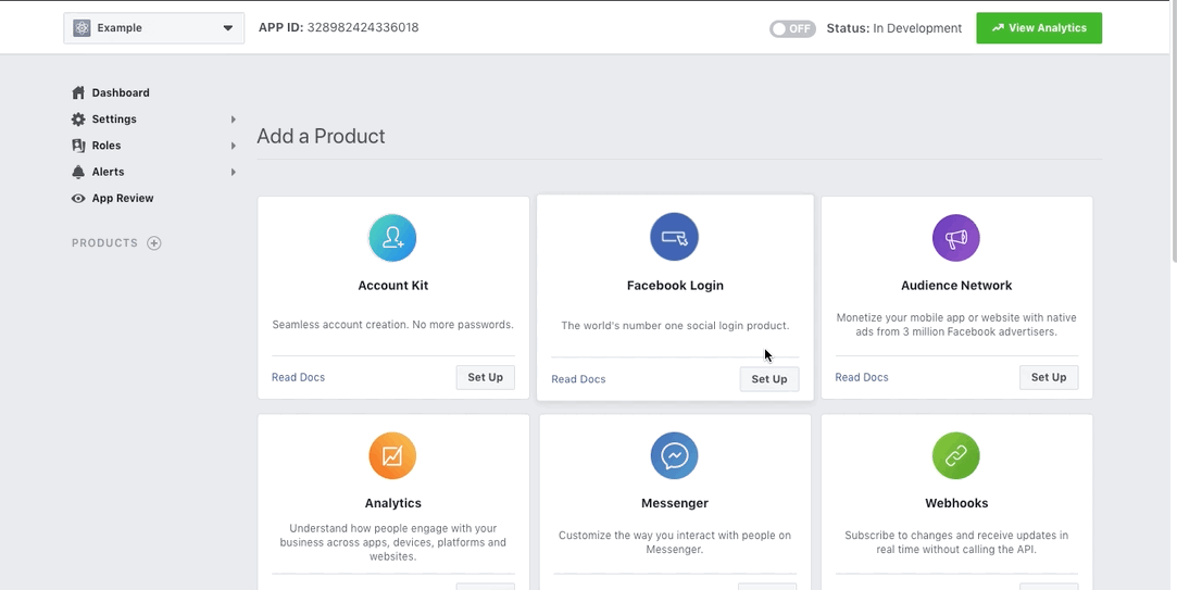 Facebook Login Settings