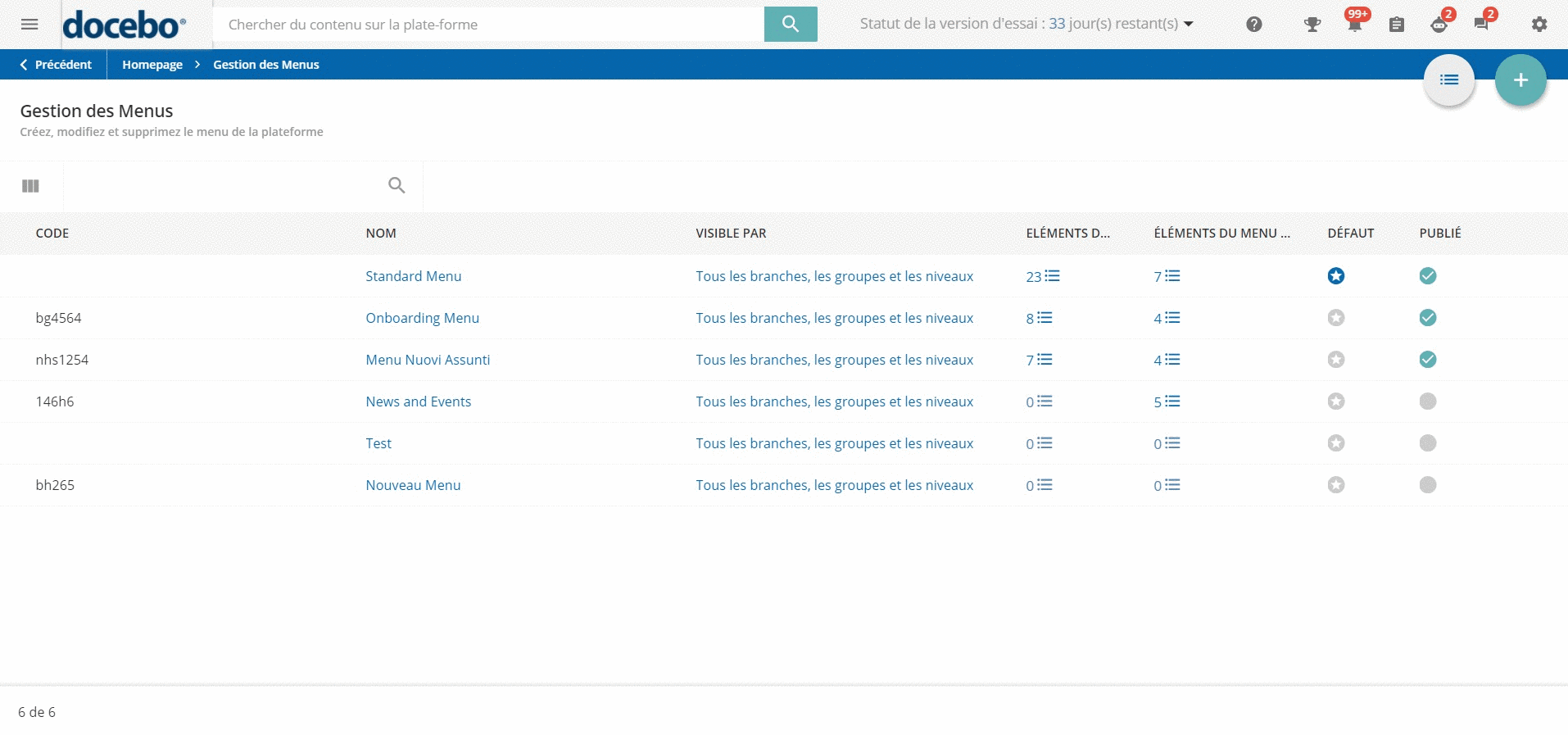 Ajouter des Pages au Menus Desktop
