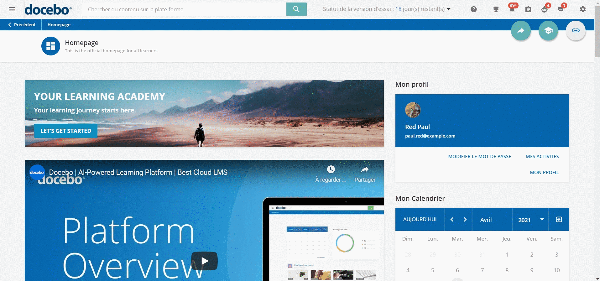 Parametres avances de la plateforme