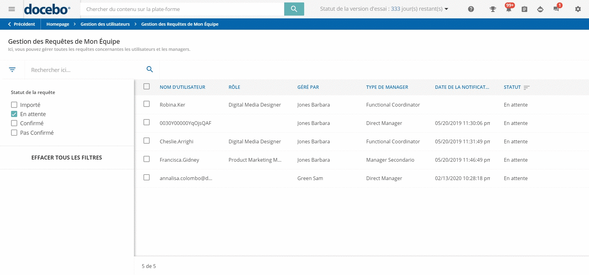 Gestion des requetes action de masse
