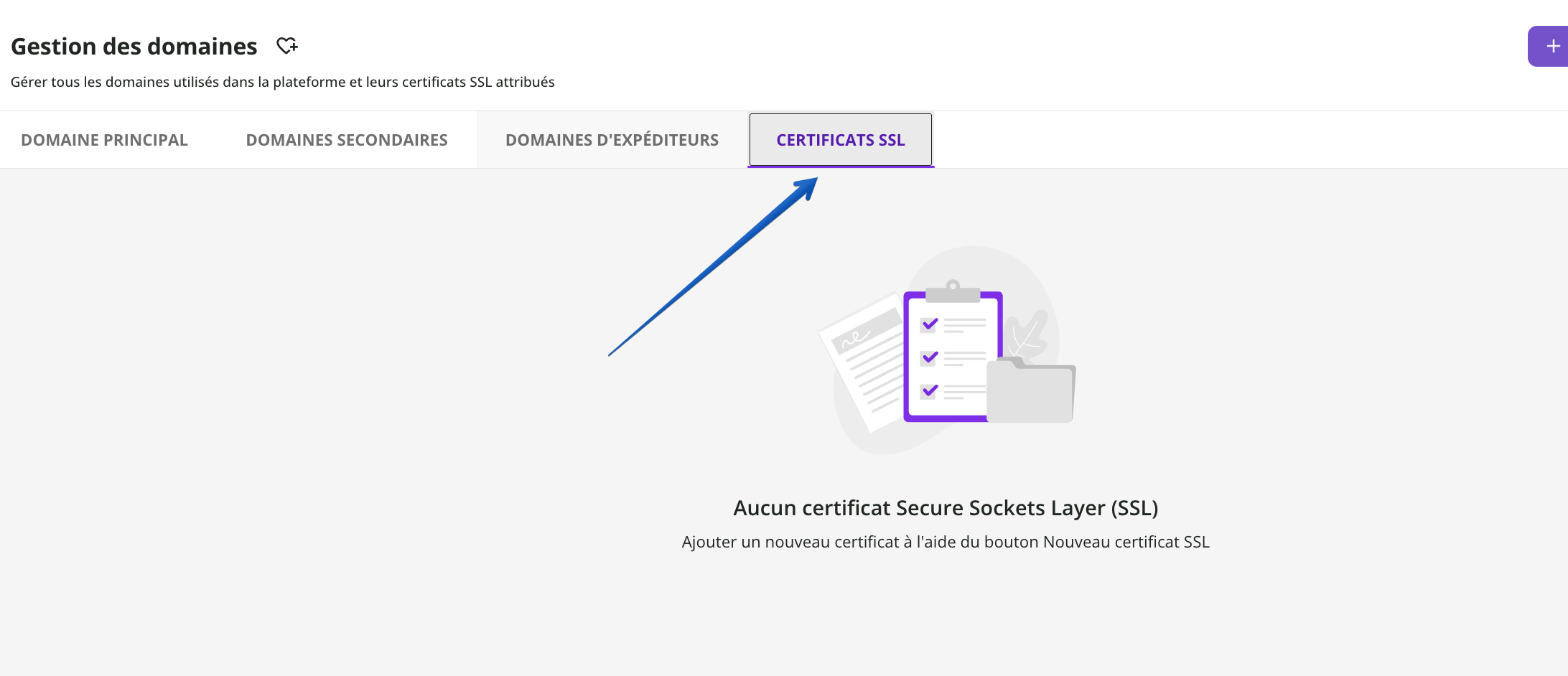 Onglet Certificats SSL