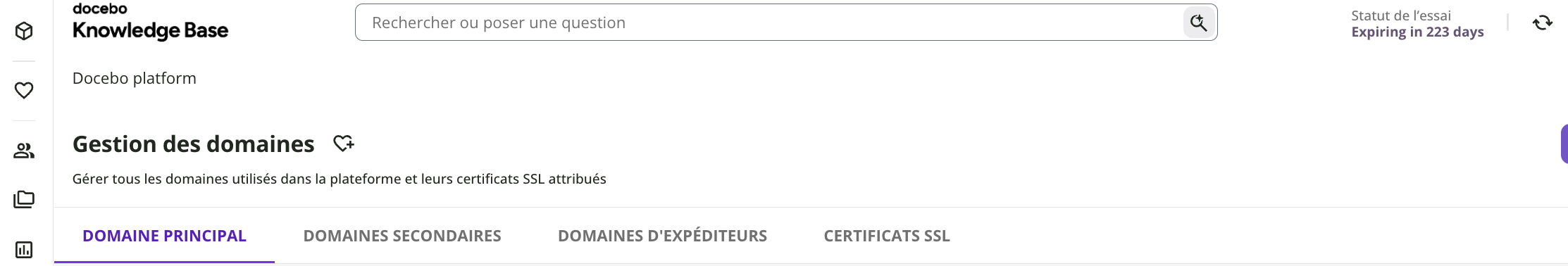 Onglets Gestion des domaines