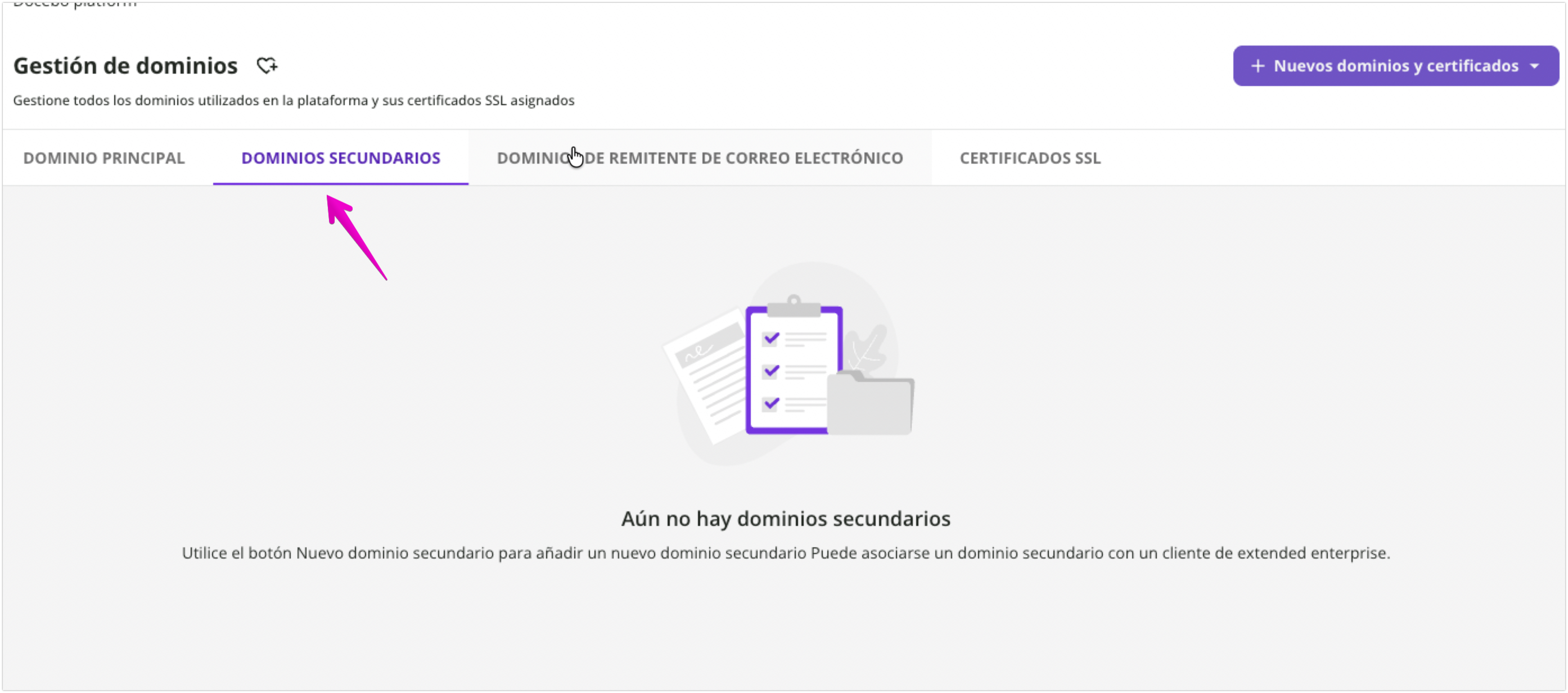 Pestaña Dominios secundarios