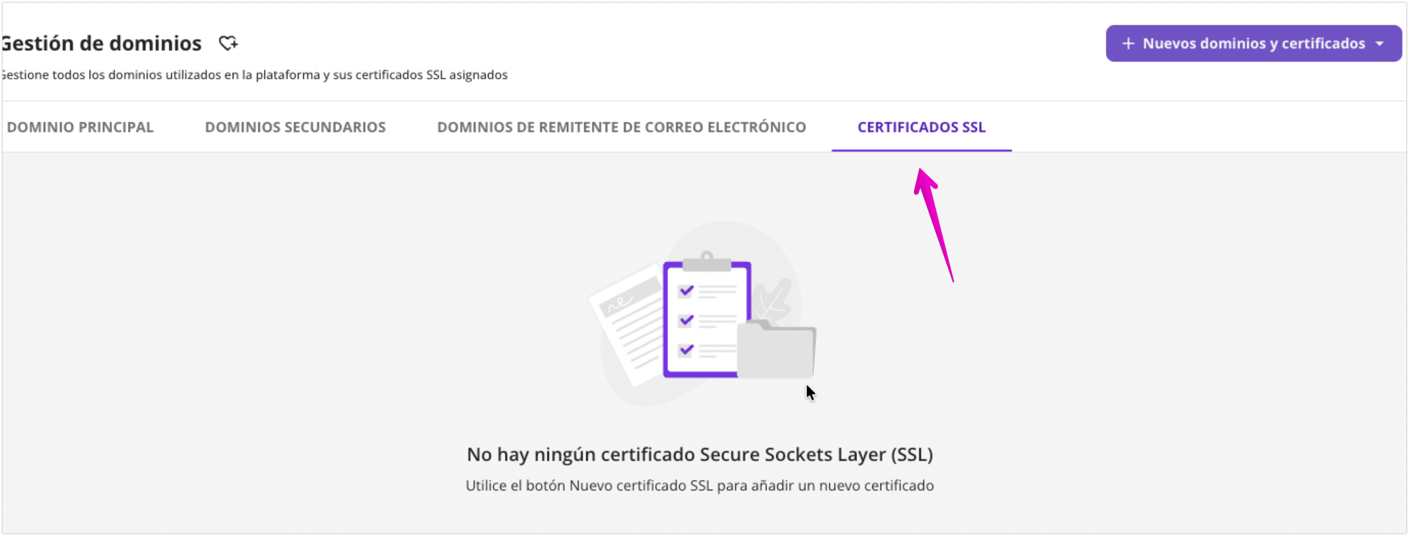 Pestaña Certificados SSL