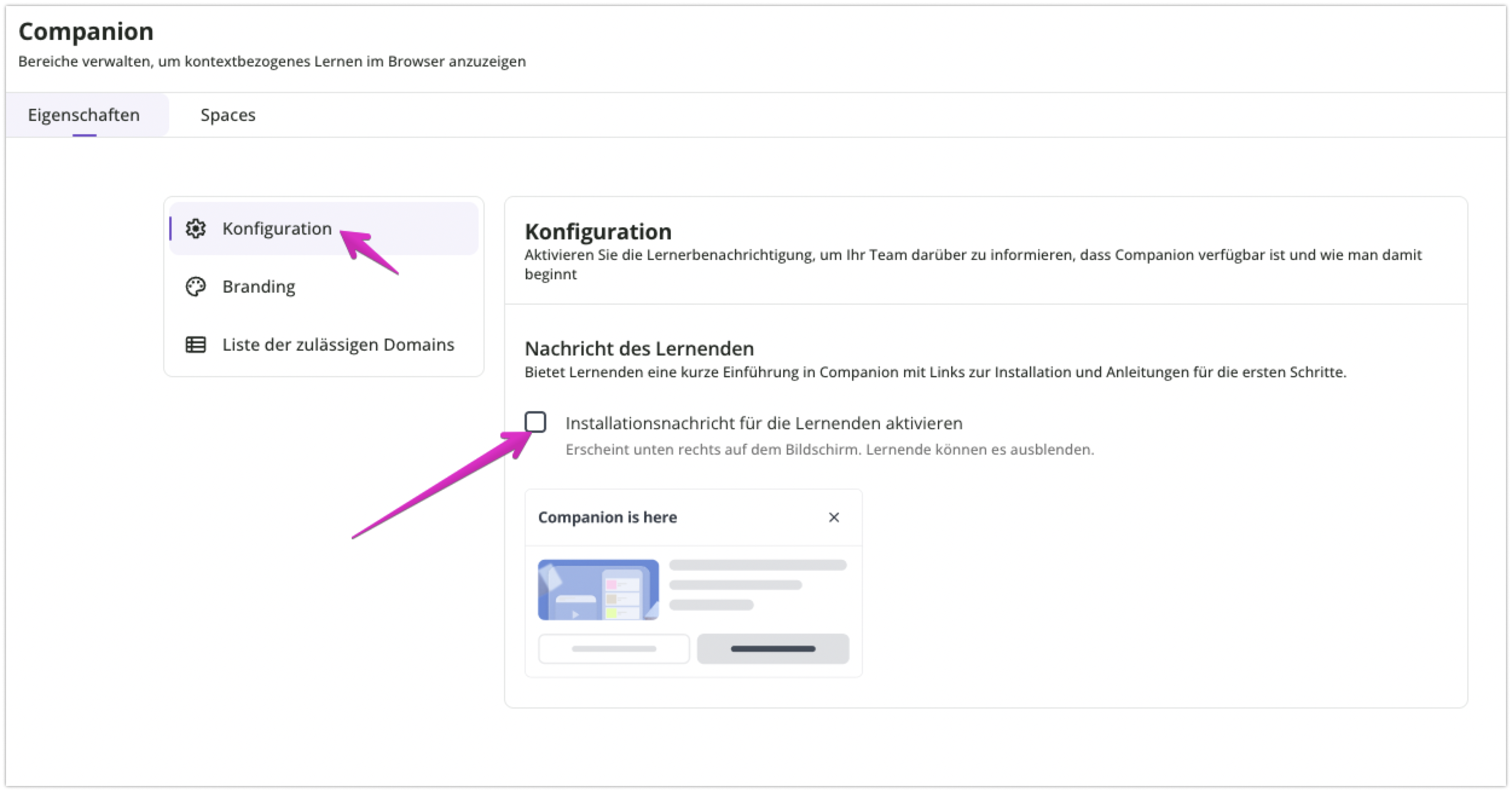 Konfigurieren von Companion