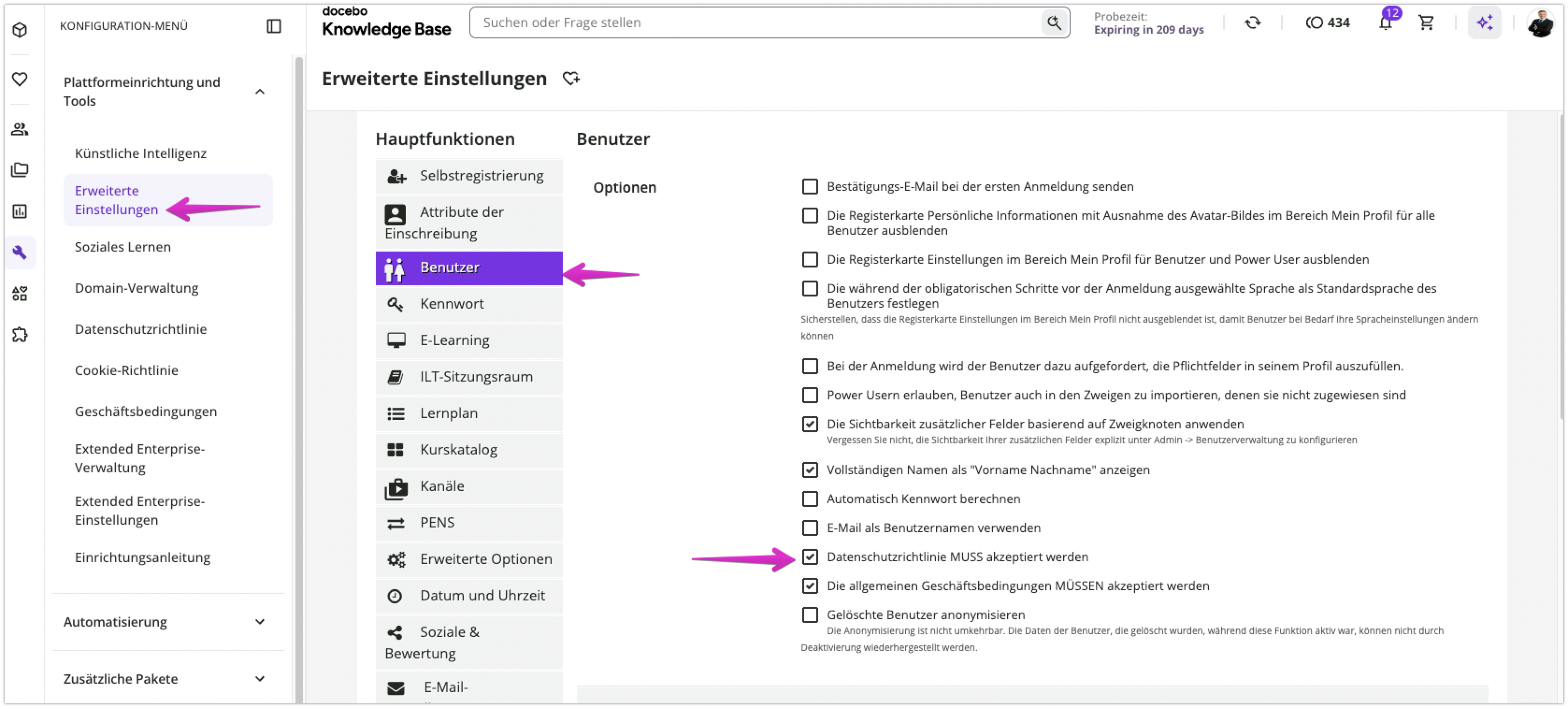 Datenschutzrichtlinie konfigurieren