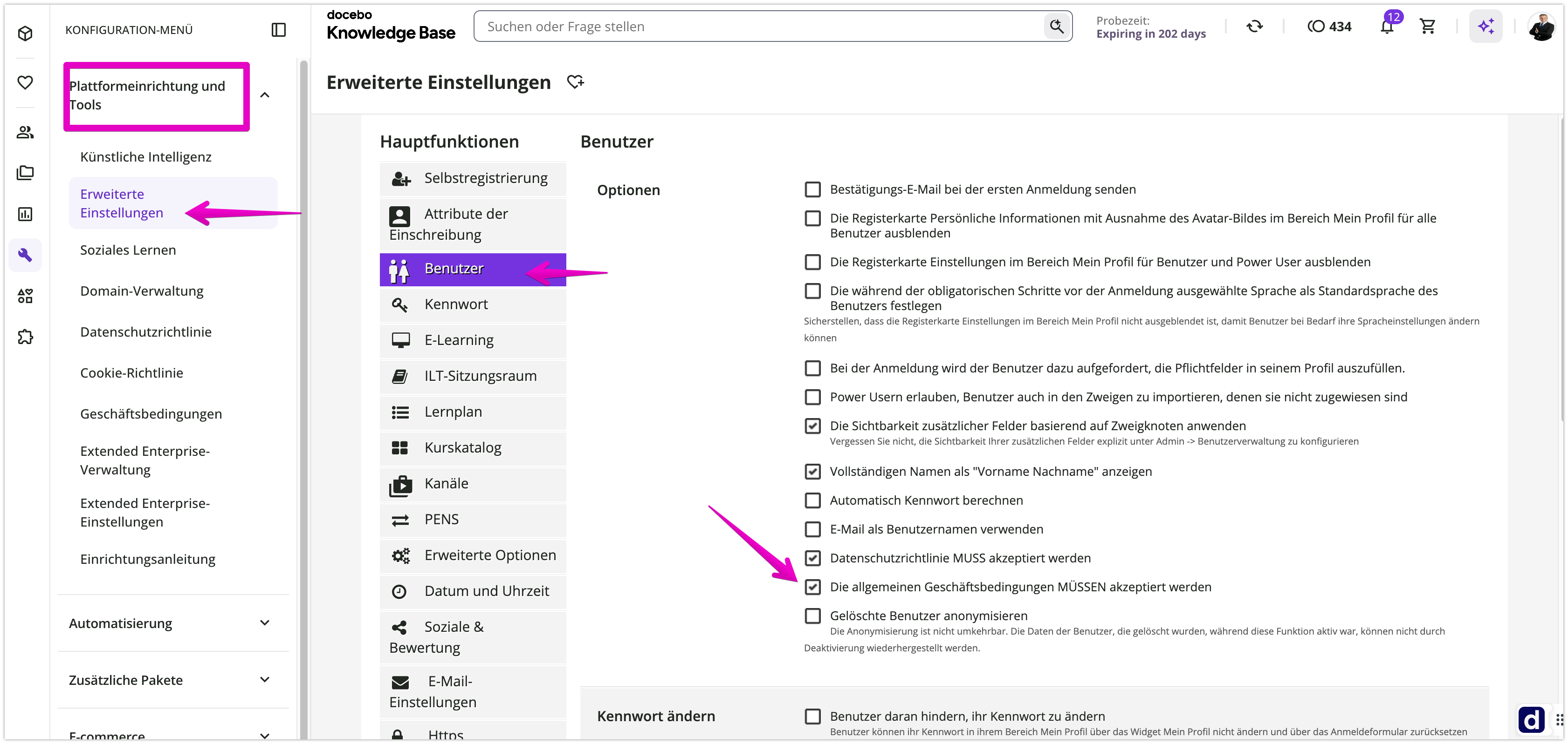 Allgemeine Geschäftsbedingungen konfigurieren