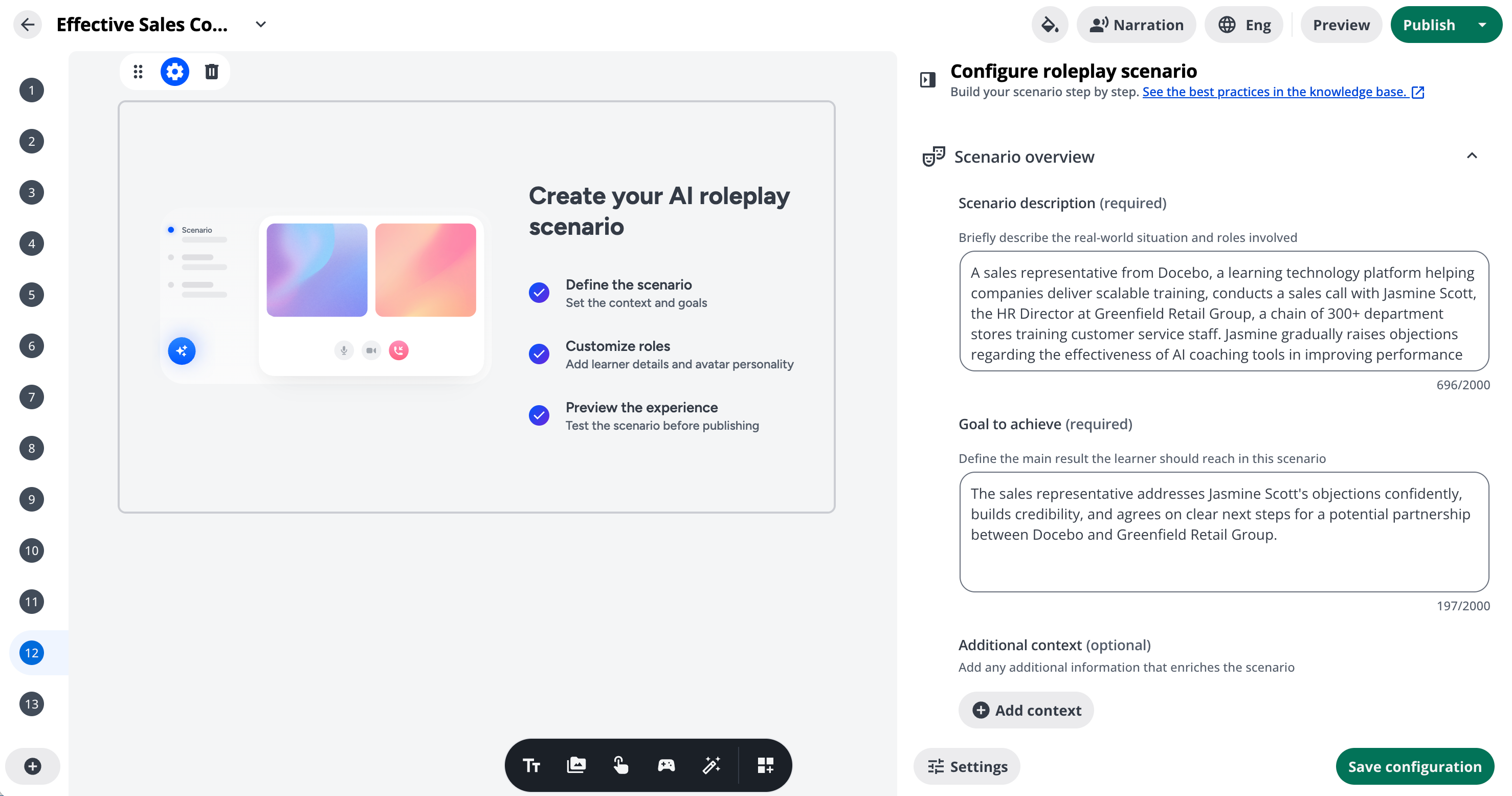 Configuración de un escenario
