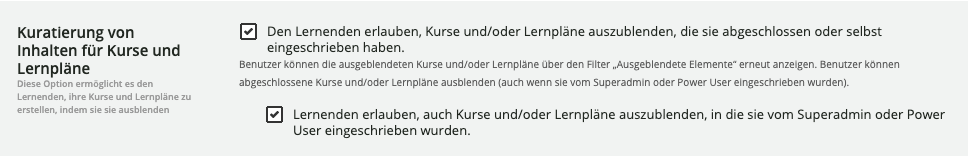 Abschnitt Kuratierung von Inhalten für Kurse und Lernpläne