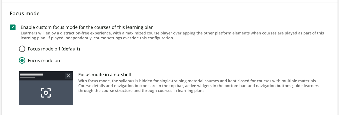 Focus mode for learning plans