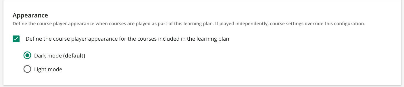 Appearance configuration for learning plans