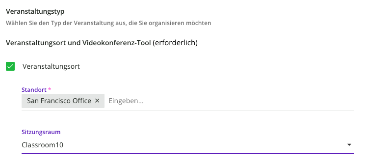 Veranstaltungstyp-Optionen