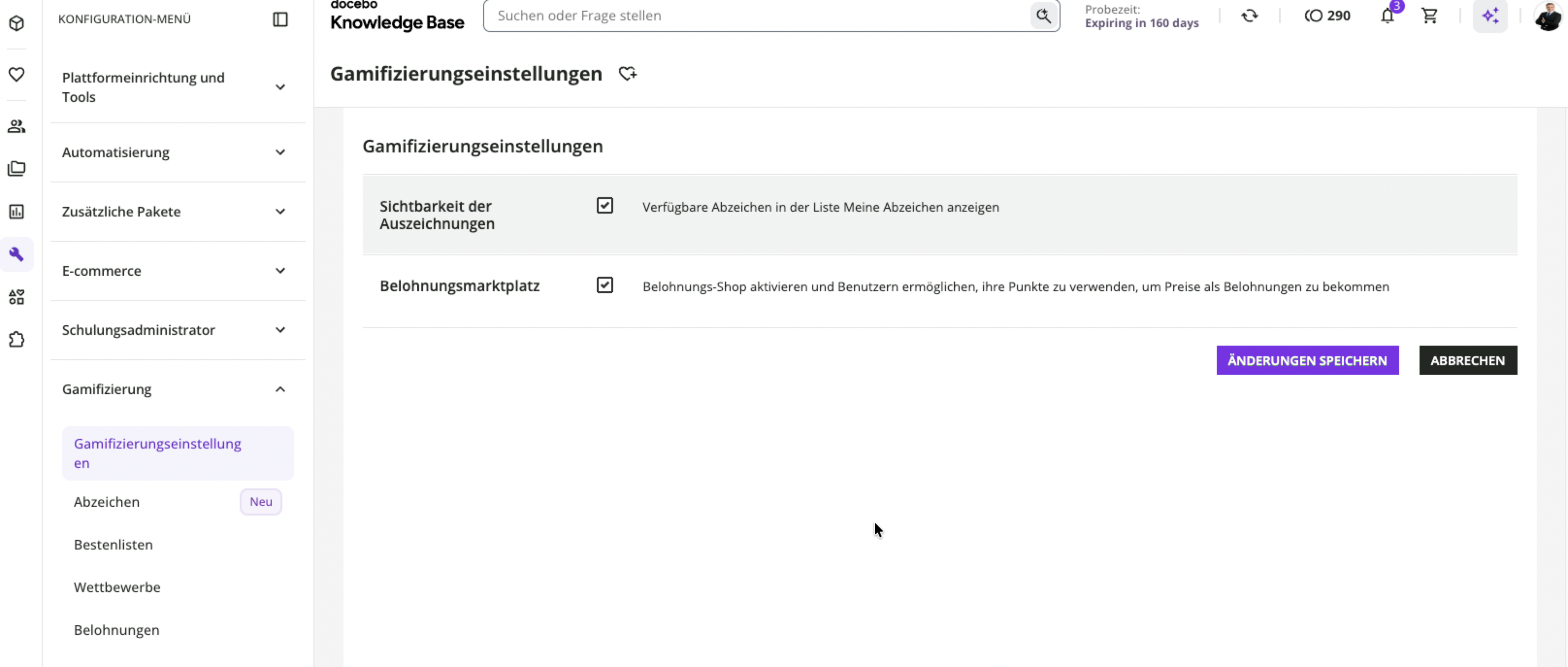 Gamifizierungseinstellungen