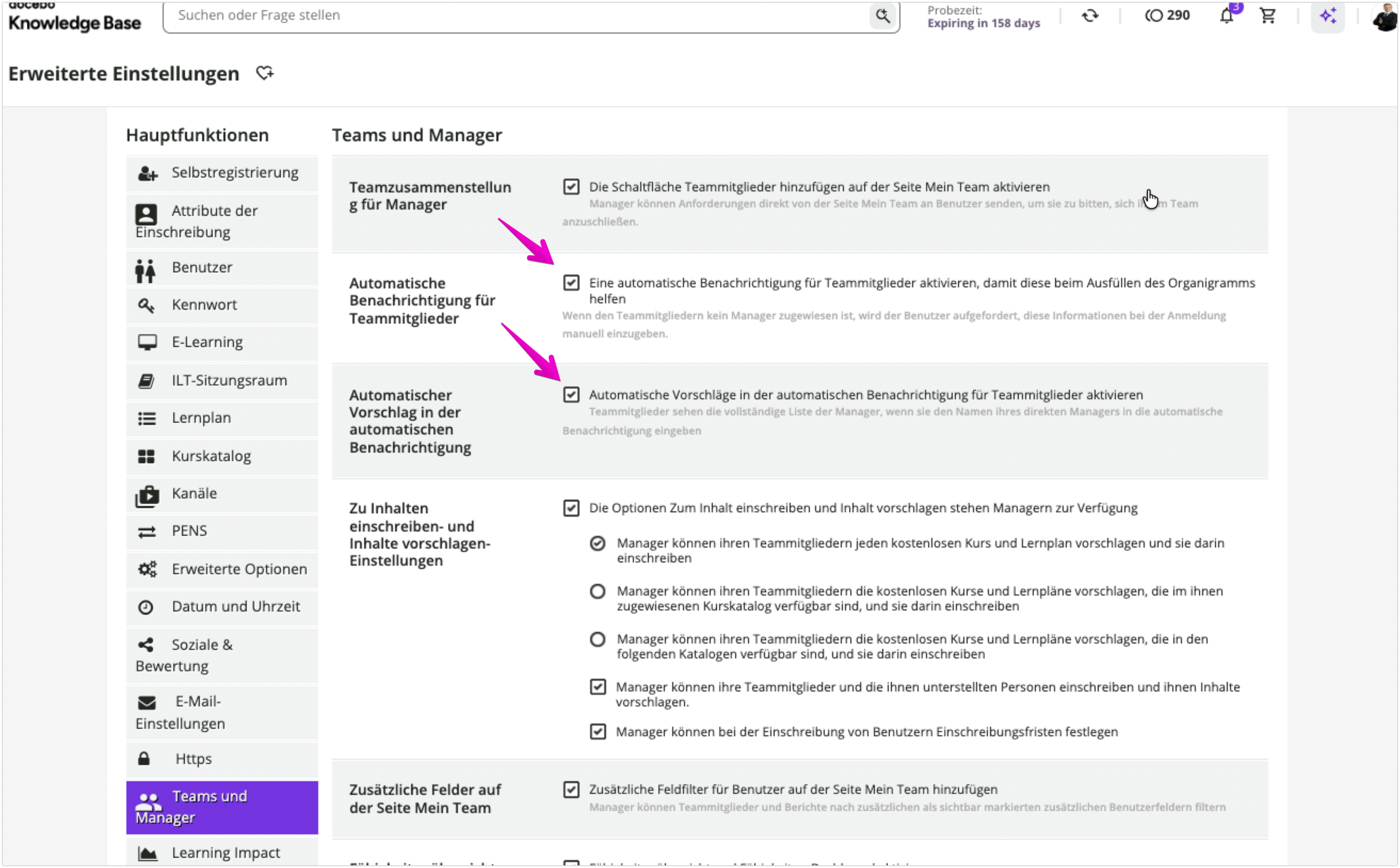 Datenschutzeinstellungen für Manager