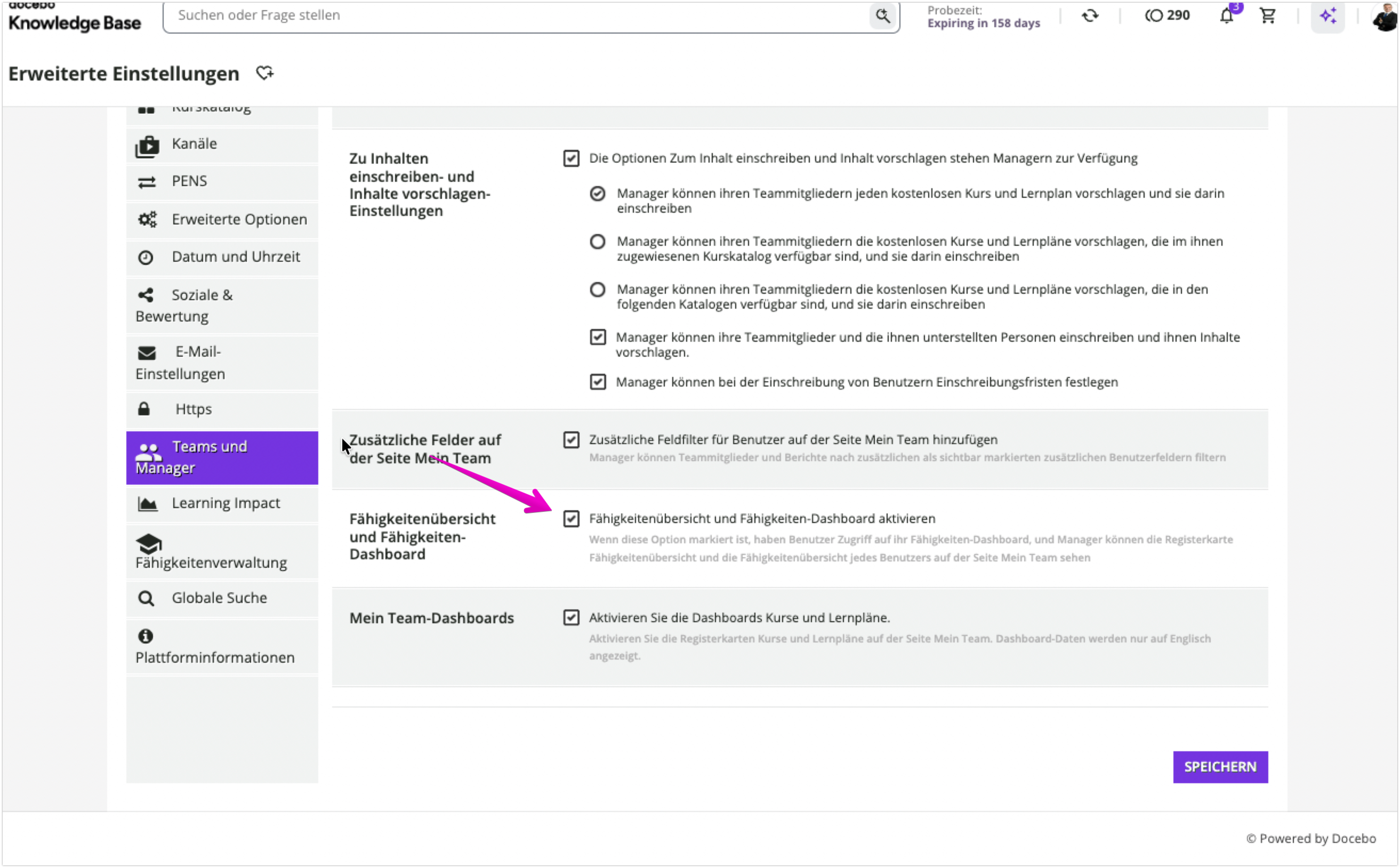 Fähigkeitenübersicht und Fähigkeiten-Dashboard aktivieren