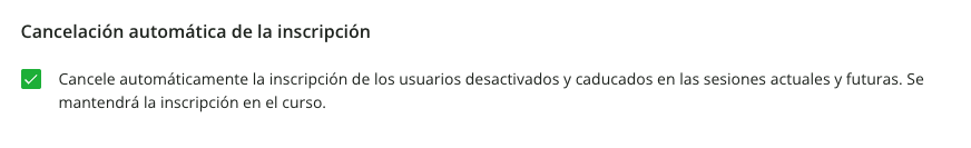 Área Cancelación automática de la inscripción