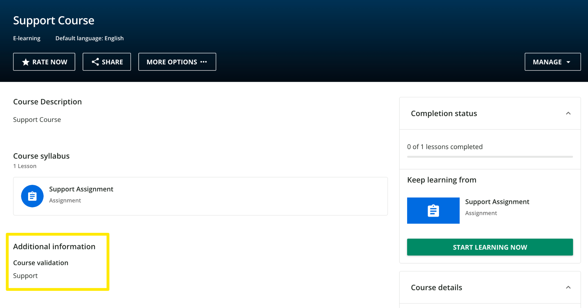 additional field view in course overview page