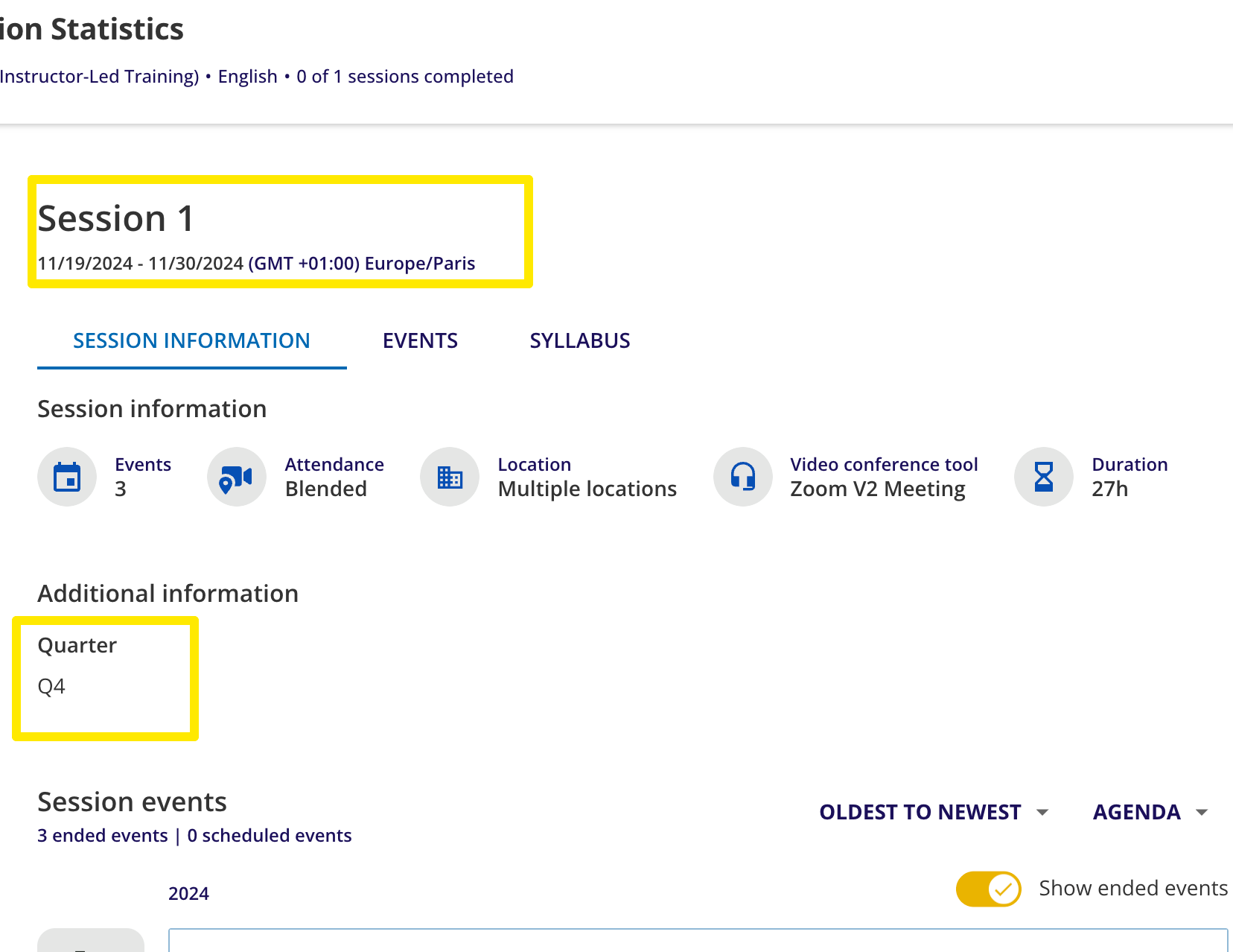 additional field view in sessions' overview page