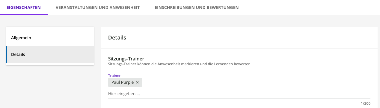 Angabe des Sitzungs-Trainers