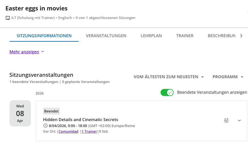 Lerneransicht für Veranstaltungen